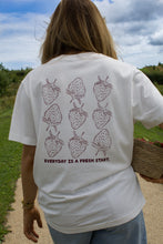 Load image into Gallery viewer, AHL Apparel Fresh Start white oversized T-shirt with strawberry print
