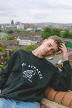 Load image into Gallery viewer, AHL Apparel black unisex sweatshirt with white wolf graphic on male model