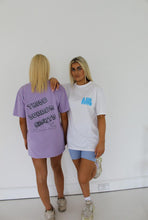 Load image into Gallery viewer, Two females modelling white carpe diem and those summer nights purple t-shirts
