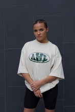 Load image into Gallery viewer, AHL Apparel oversized Natural Raw streetwear T-shirt with green front logo
