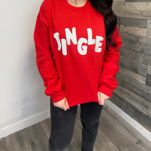 Load image into Gallery viewer, Female modelling red jingle sweatshirt
